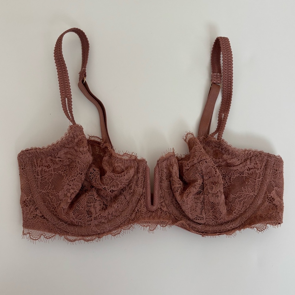Auden Unlined Lace Balconette Bra Brown Size 32B